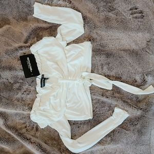 Pretty Little Thing Cream Slinky Knot Front Bardot Long Sleeve Crop Top